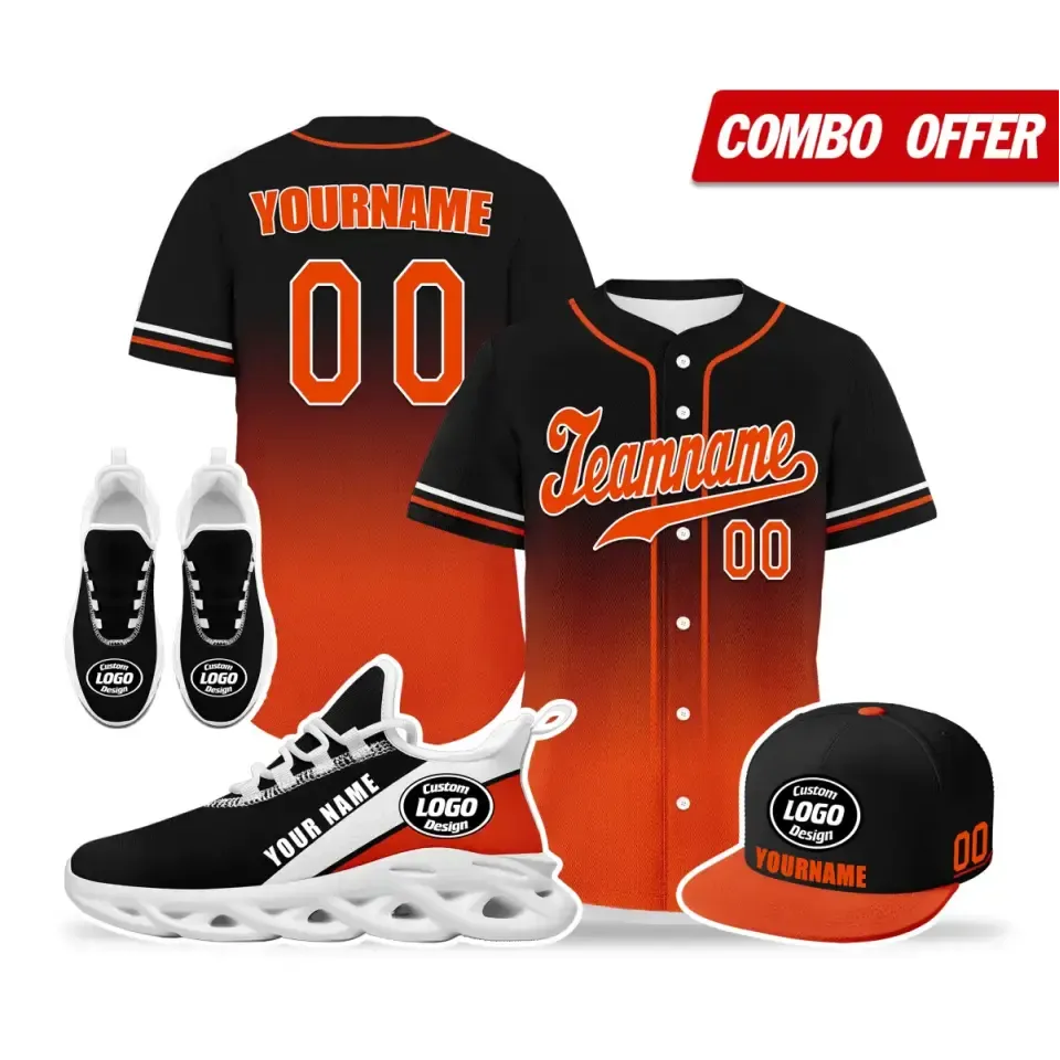 Personalized Combo Offer, Custom Gradient Jersey, Shoes and Hat, Trendy Baseball Combo