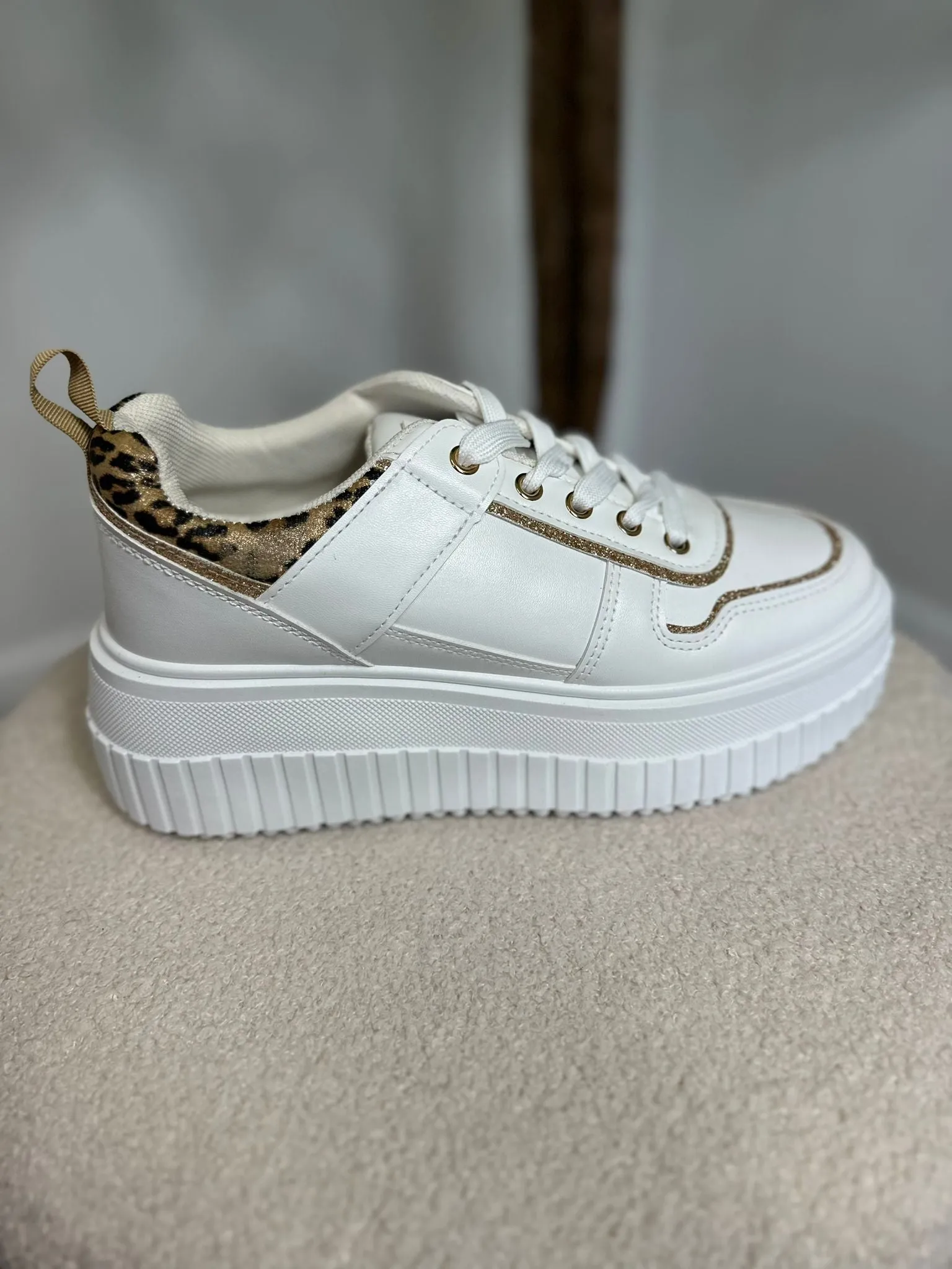 Platform Leopard Trainer- White