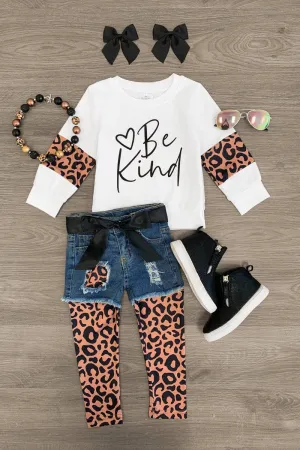 "Be Kind" Legging & Denim Short Set