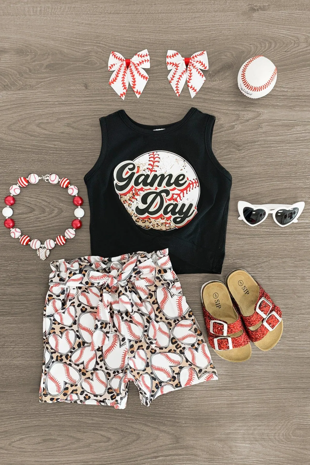 "Game Day" Baseball Heart Short Set