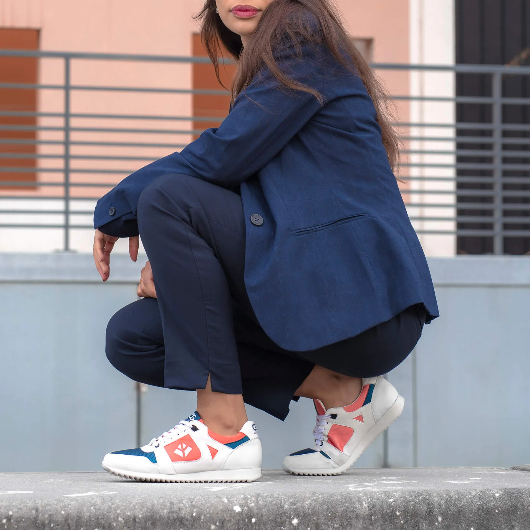 Raven Women's Vegan Sneakers | Coral & Blue