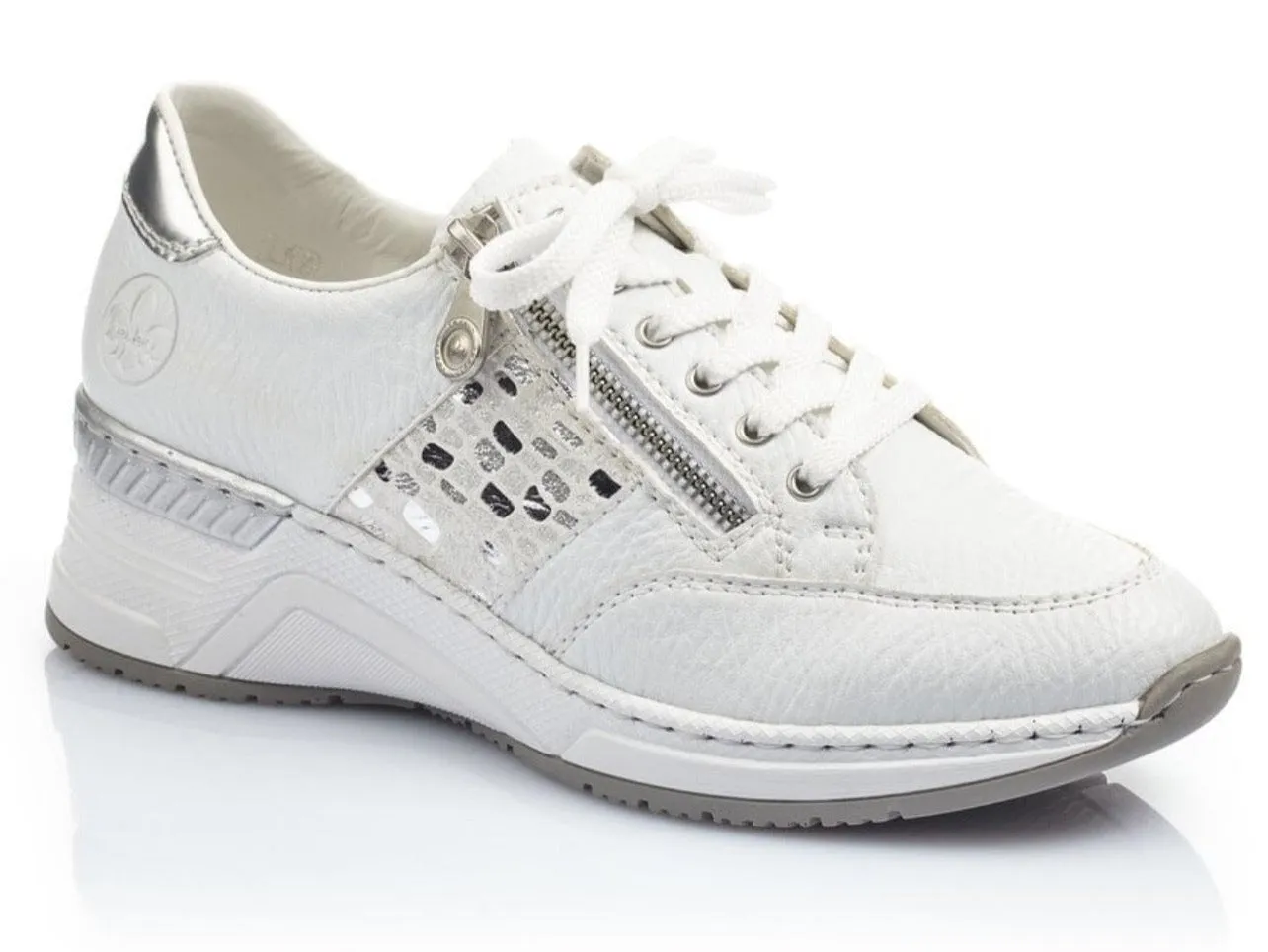 Rieker N4322-80 Kaukasus white And Silver wedge Trainer