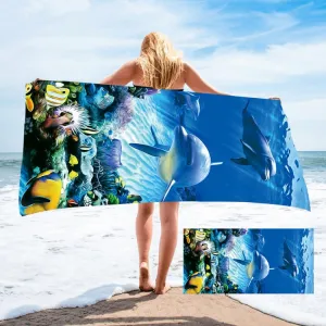 Seaside Portable Microfiber Beach Swim Printed Bath Towel 150x75cm(Dolphin)