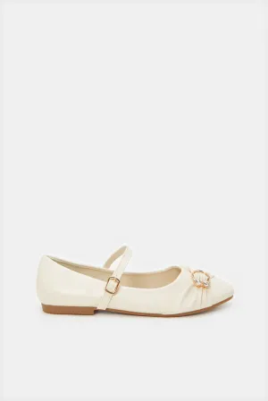 Senior Girls Cream Buckle Ballerina