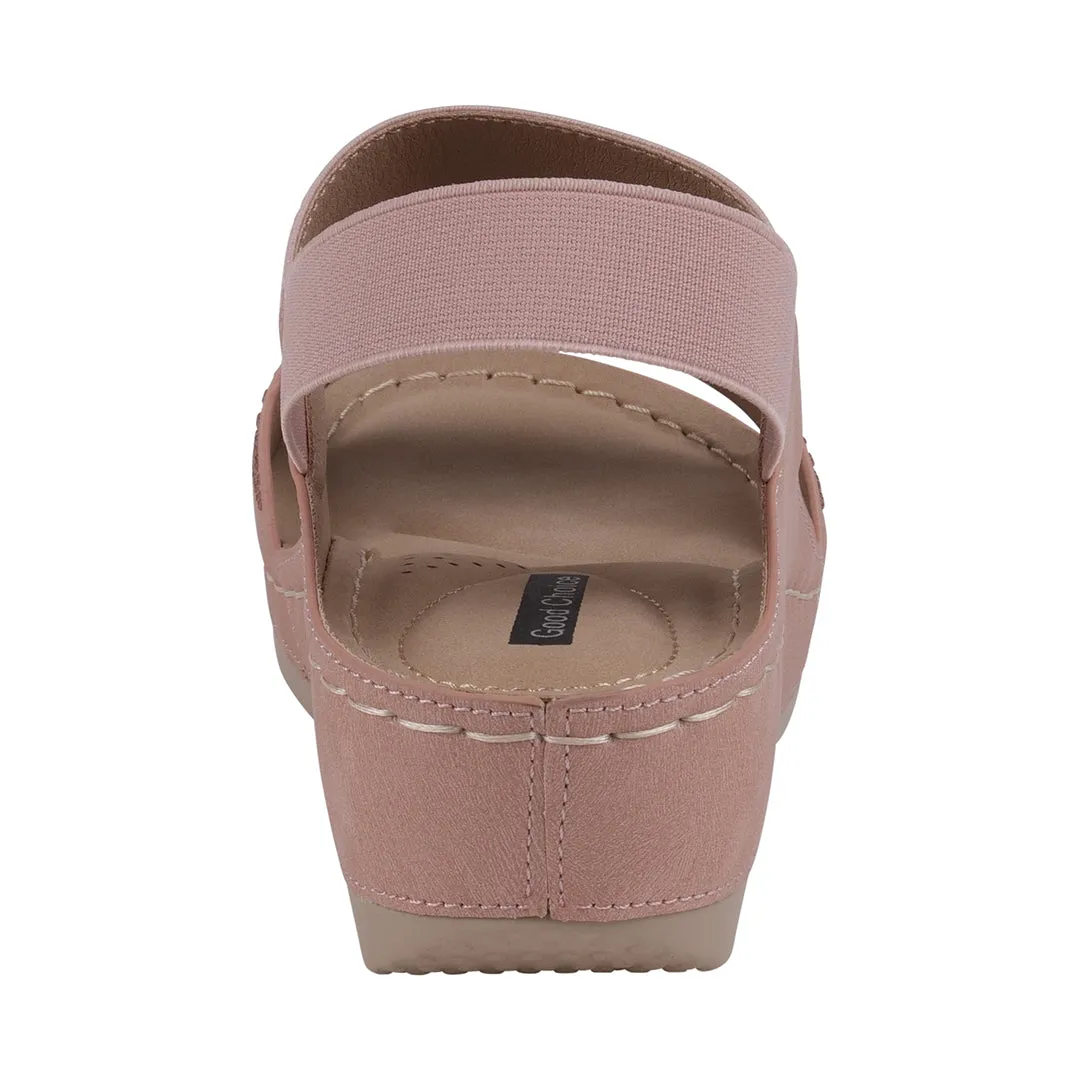 Tammy Blush Embellished Elastic Double Band Wedge Sandals