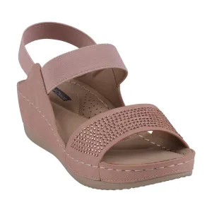 Tammy Blush Embellished Elastic Double Band Wedge Sandals