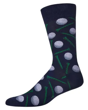 Tee Time, Golf (Navy Blue) Men's Bamboo Crew Socks