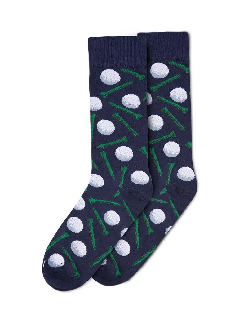 Tee Time, Golf (Navy Blue) Men's Bamboo Crew Socks