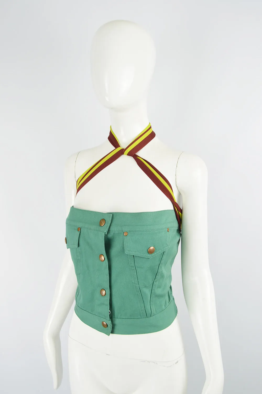 Vintage Green Denim Bustier, 1980s