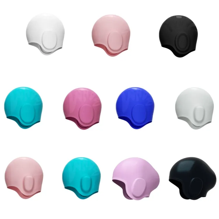 WAVE Waterproof Solid Color Ear Guard Silicone Swimming Cap, Color: Long Hair Black