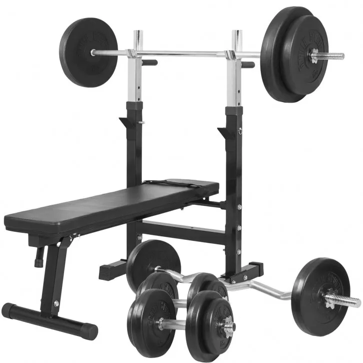 Weight Bench - Black with 100KG Vinyl Weight - Springlock (Combo)