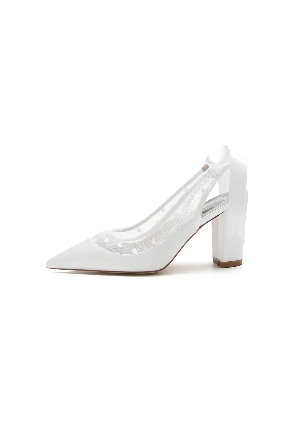 White Hybrid Pump with Transparent Mesh and Silver Heel Accent