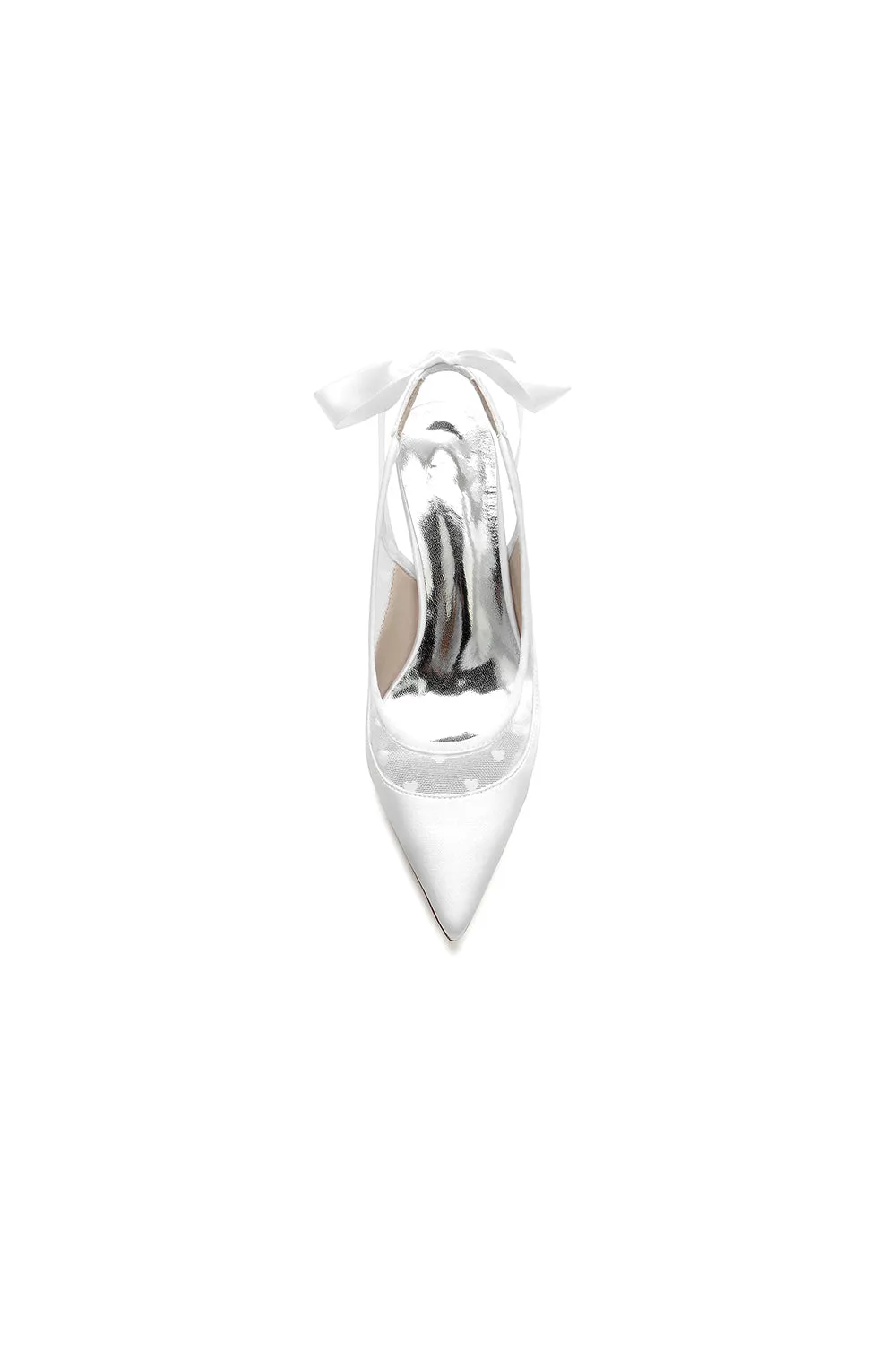 White Hybrid Pump with Transparent Mesh and Silver Heel Accent