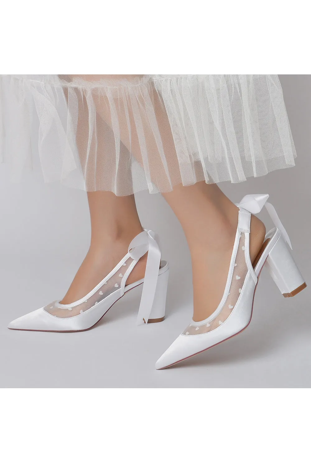 White Hybrid Pump with Transparent Mesh and Silver Heel Accent