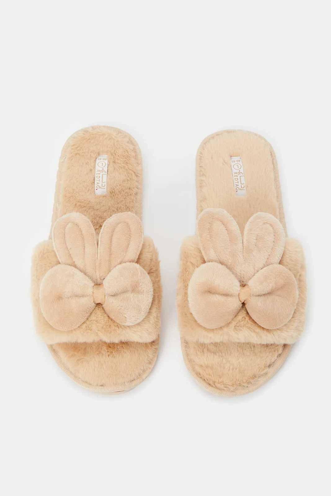 Women Beige Bow Trim Slipper