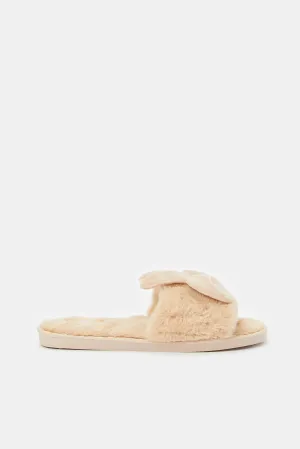 Women Beige Bow Trim Slipper