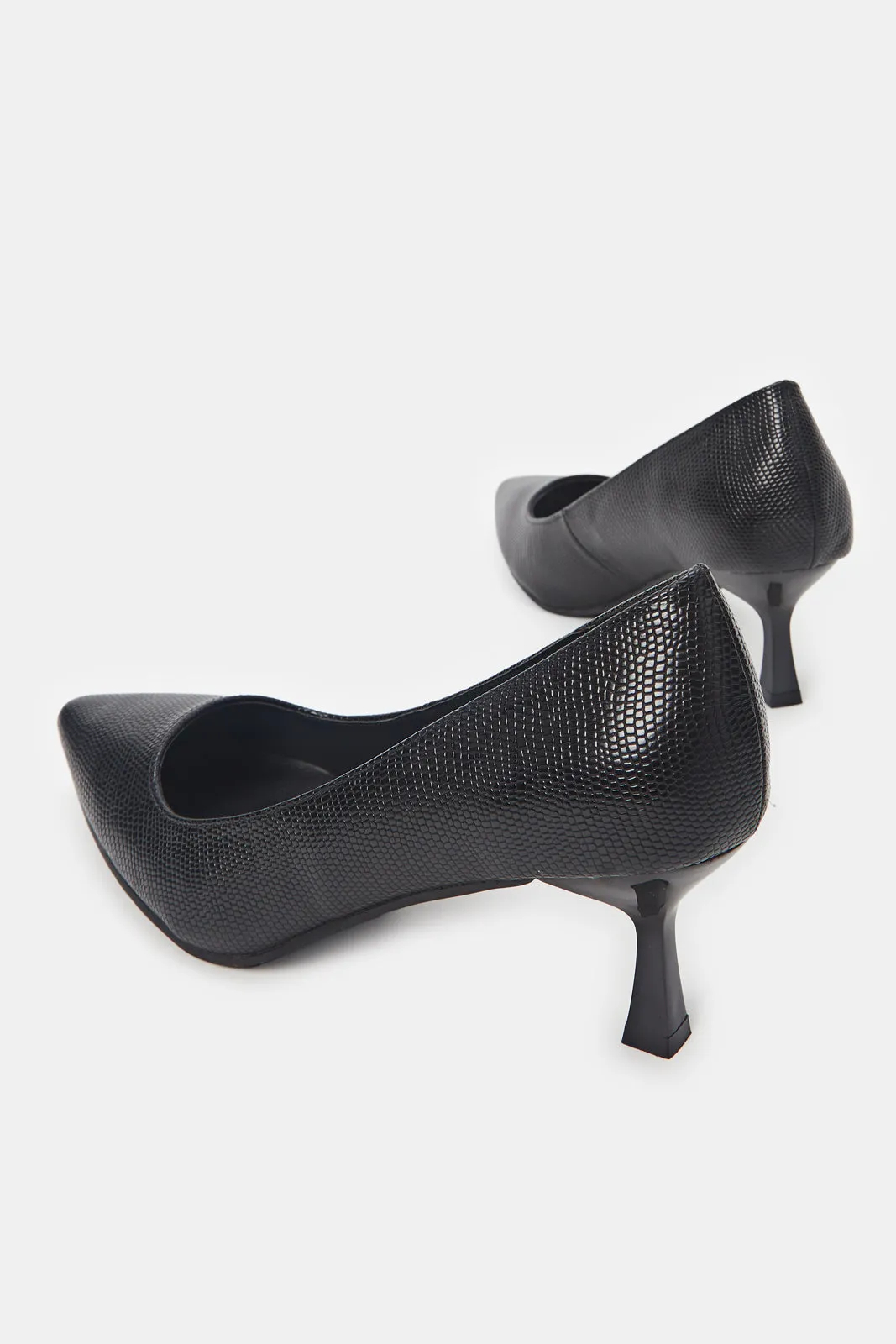 Women Black Lizard Skin Court Shoes