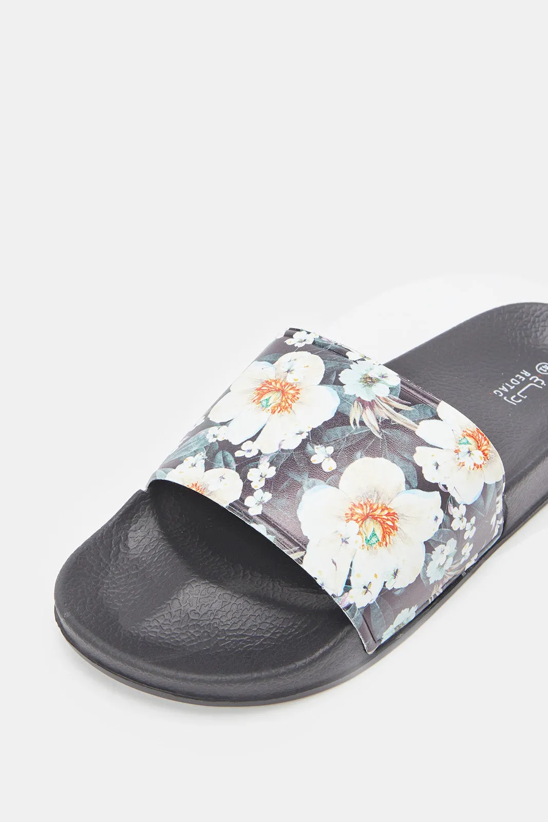 Women Black Print Slide