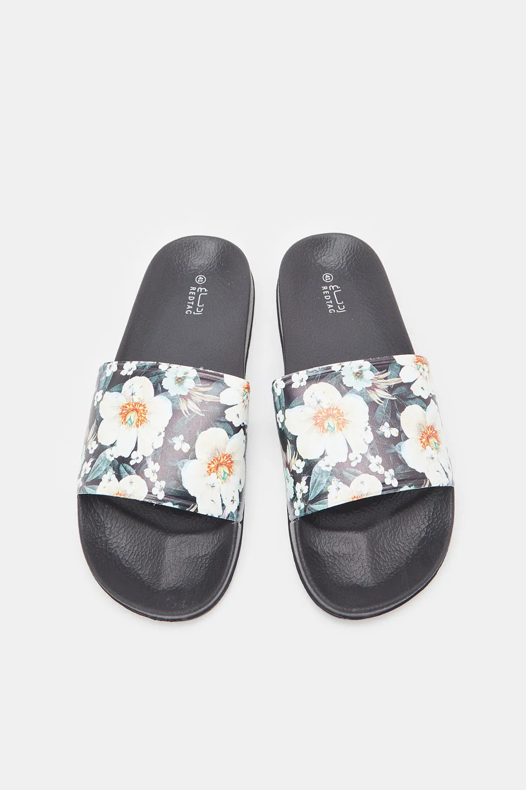 Women Black Print Slide