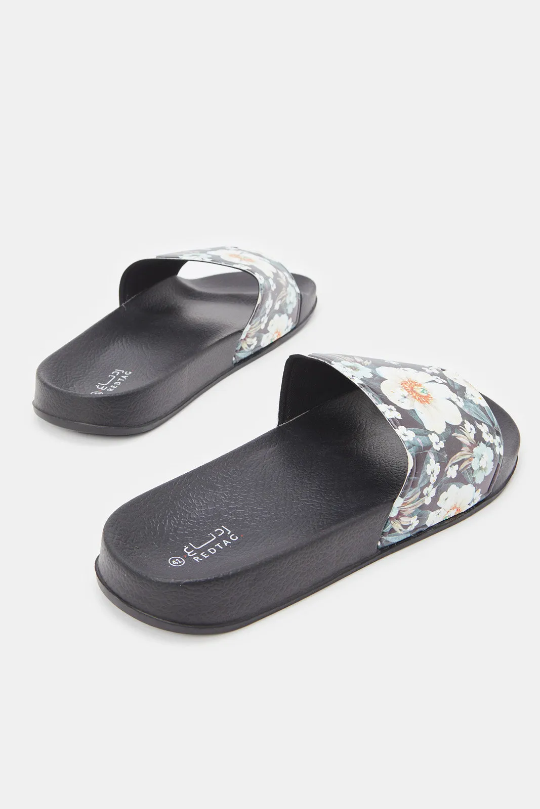 Women Black Print Slide